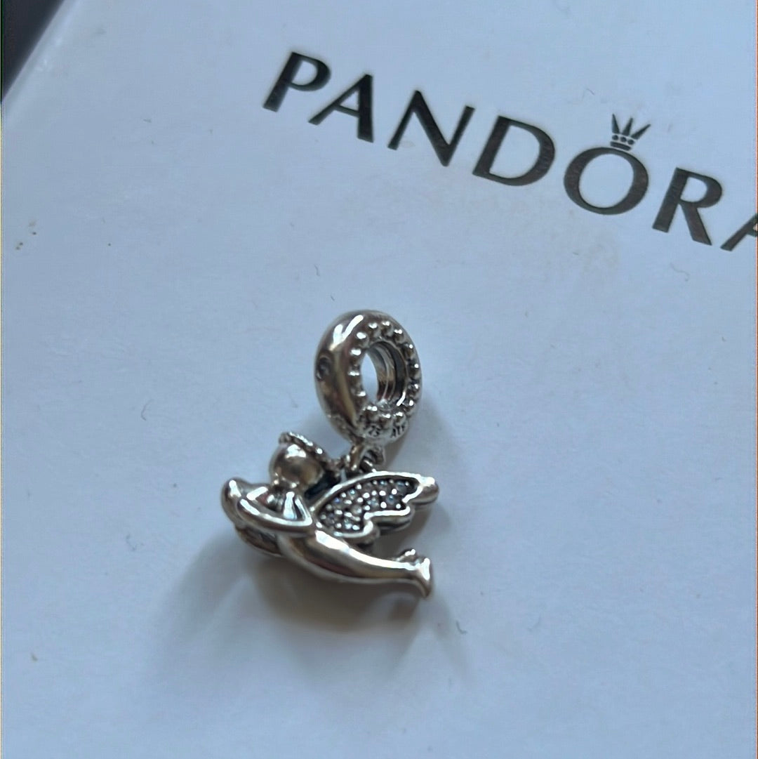 Genuine Pandora Angel Wing Dangle Pave Charm