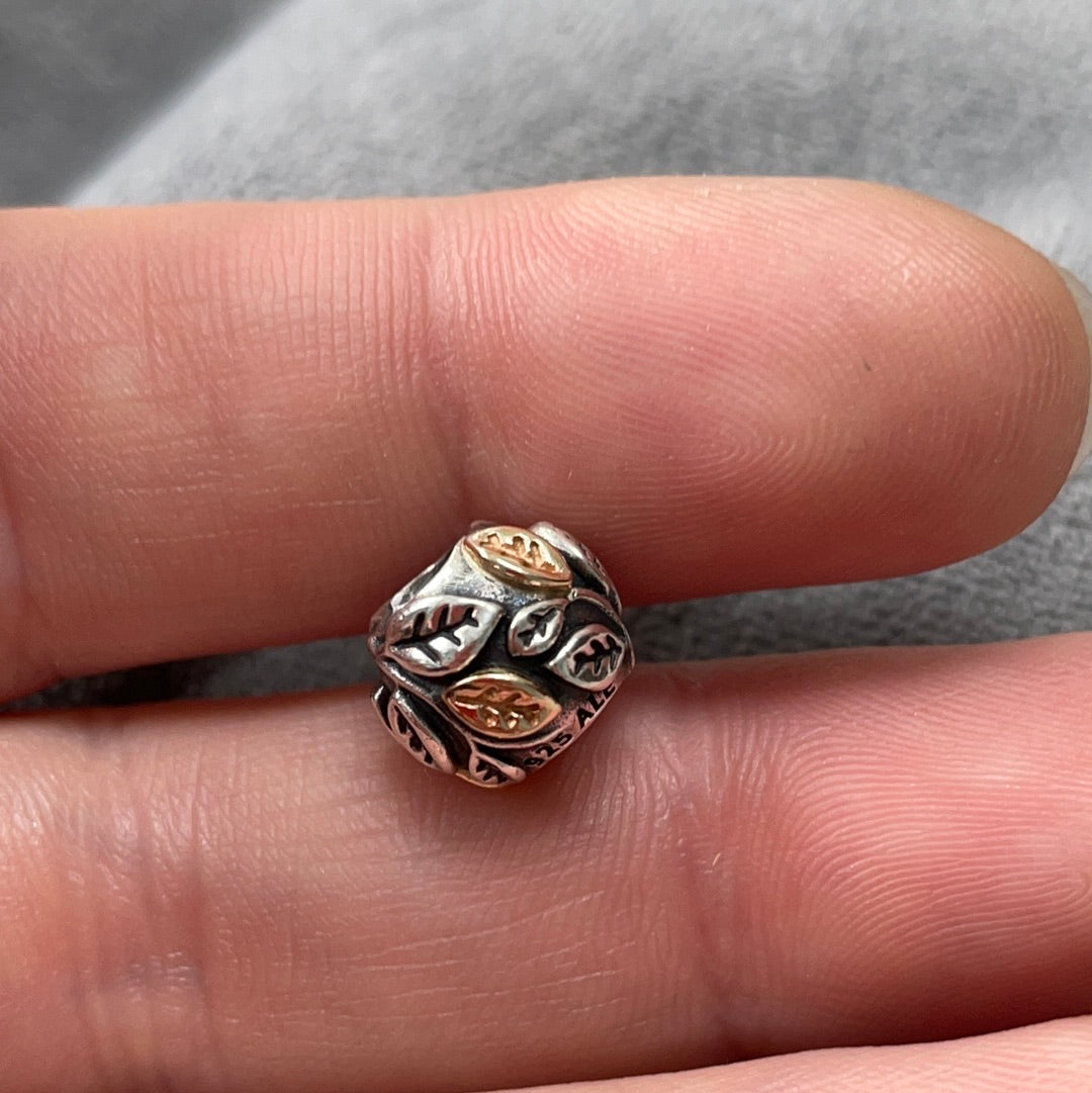 Genuine Pandora Two Tone Leaf/ Leaves RARE HTF Charm