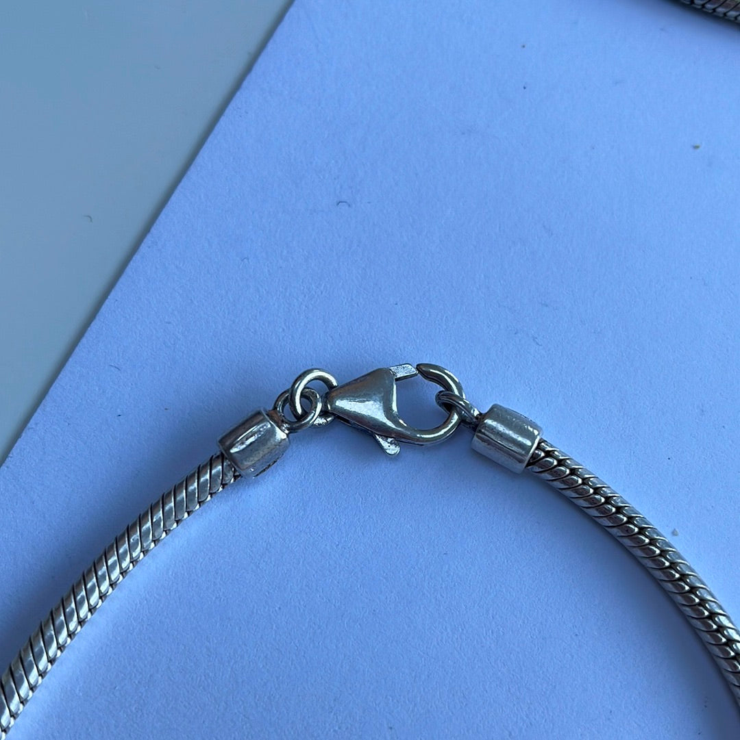 Sterling Silver Charm Bracelet Lobster Clasp 19cm