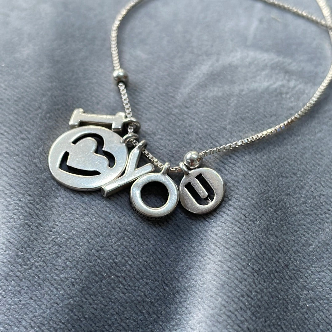 Genuine Pandora I Love you CZ Necklace 50cm Silver Chain