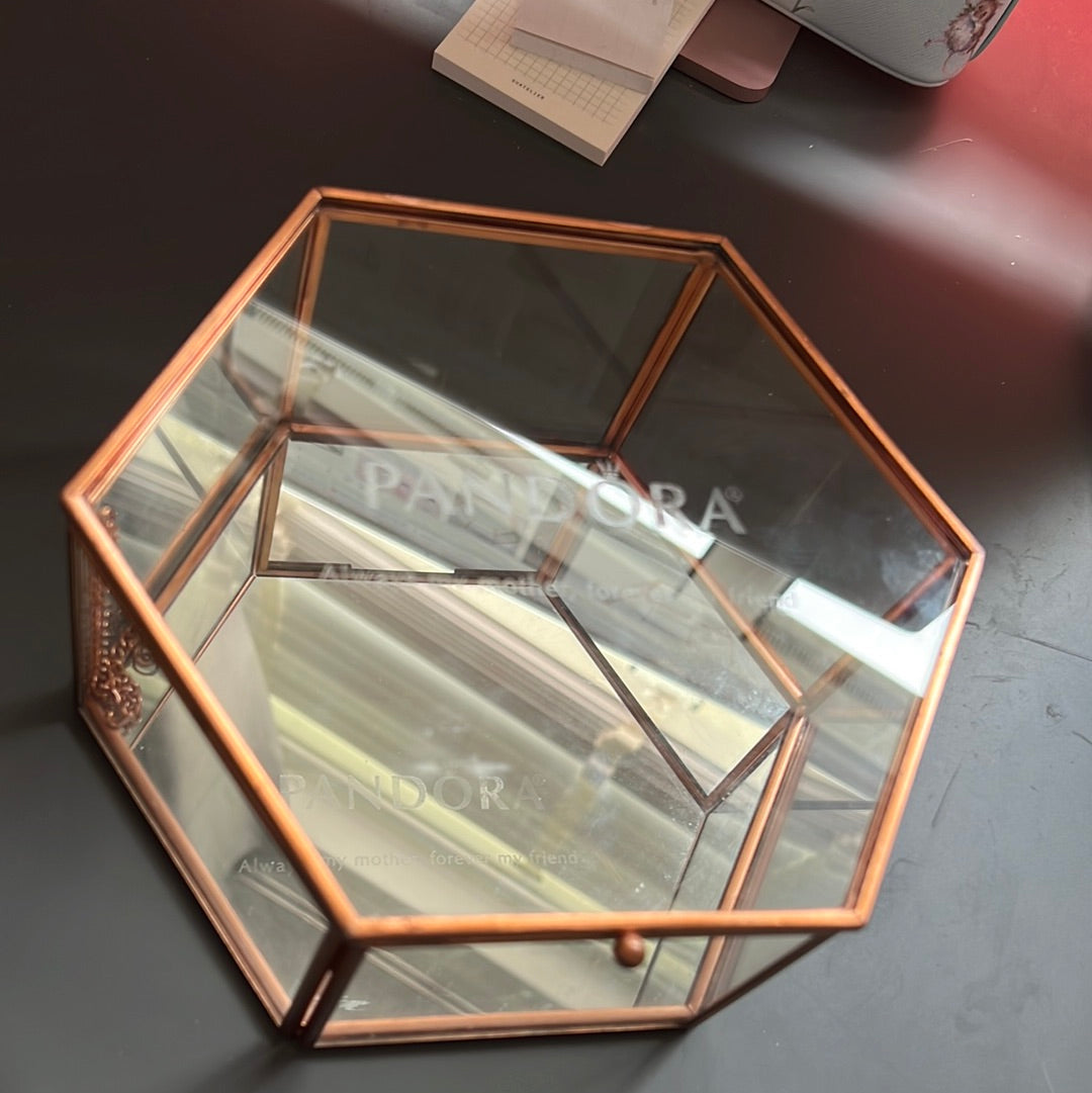 Genuine Pandora Promo Rare Hexagonal Glass Jewellery Box “Always my mother, forever my friend”
