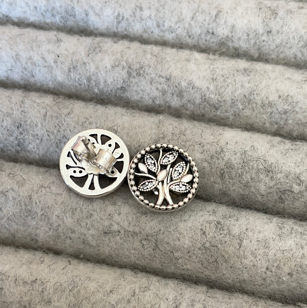 Genuine Pandora Silver Family Tree Earrings Studs