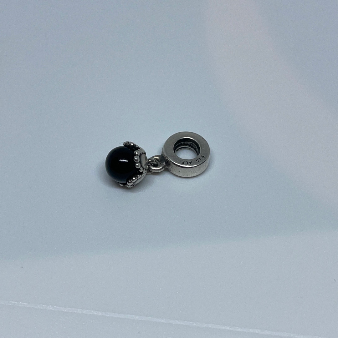Genuine Pandora Retired Black Stone Onyx Flower Droplet Charm