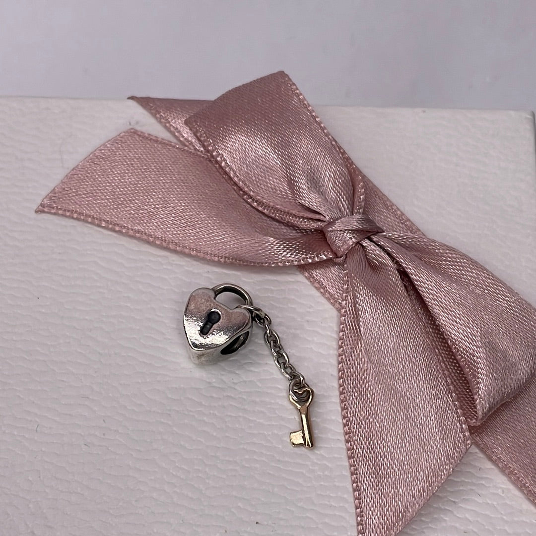 Genuine Pandora Heart Lock and Gold Key Charm Two Tone