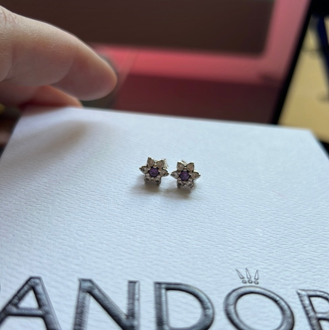 Genuine Pandora Purple Pave Stud Forget me not Earrings