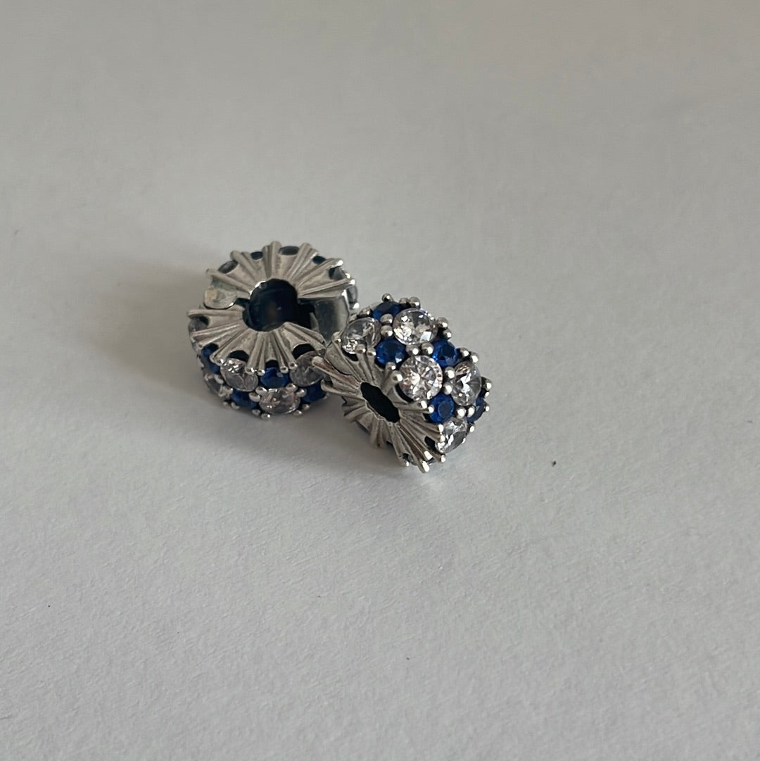 Genuine Pandora Pair of Pave Clear and Navy Blue Silicone Insert Clip x1