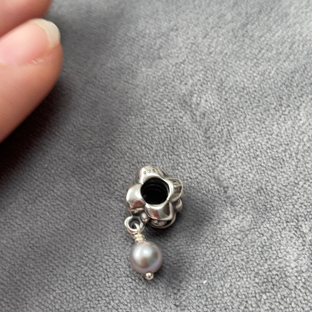 Genuine Pandora Rare Wish Grey Pearl Dangle Charm RARE HTF