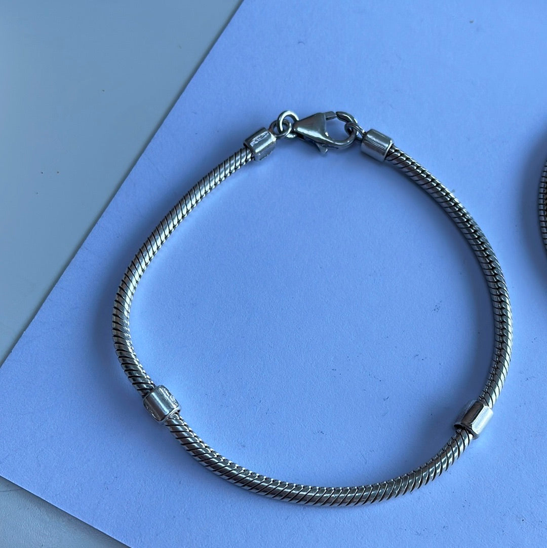 Sterling Silver Charm Bracelet Lobster Clasp 19cm