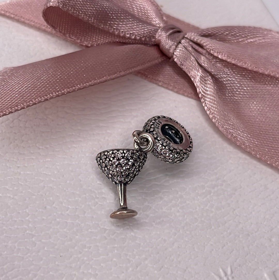 Genuine Pandora Pave Sparkle Cocktail Glass Dangle Charm
