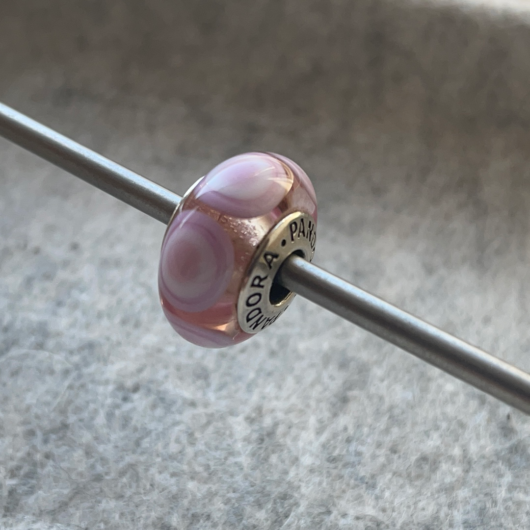 Genuine Pandora Pink and Clear Large Polka Dot Murano Glass Charm