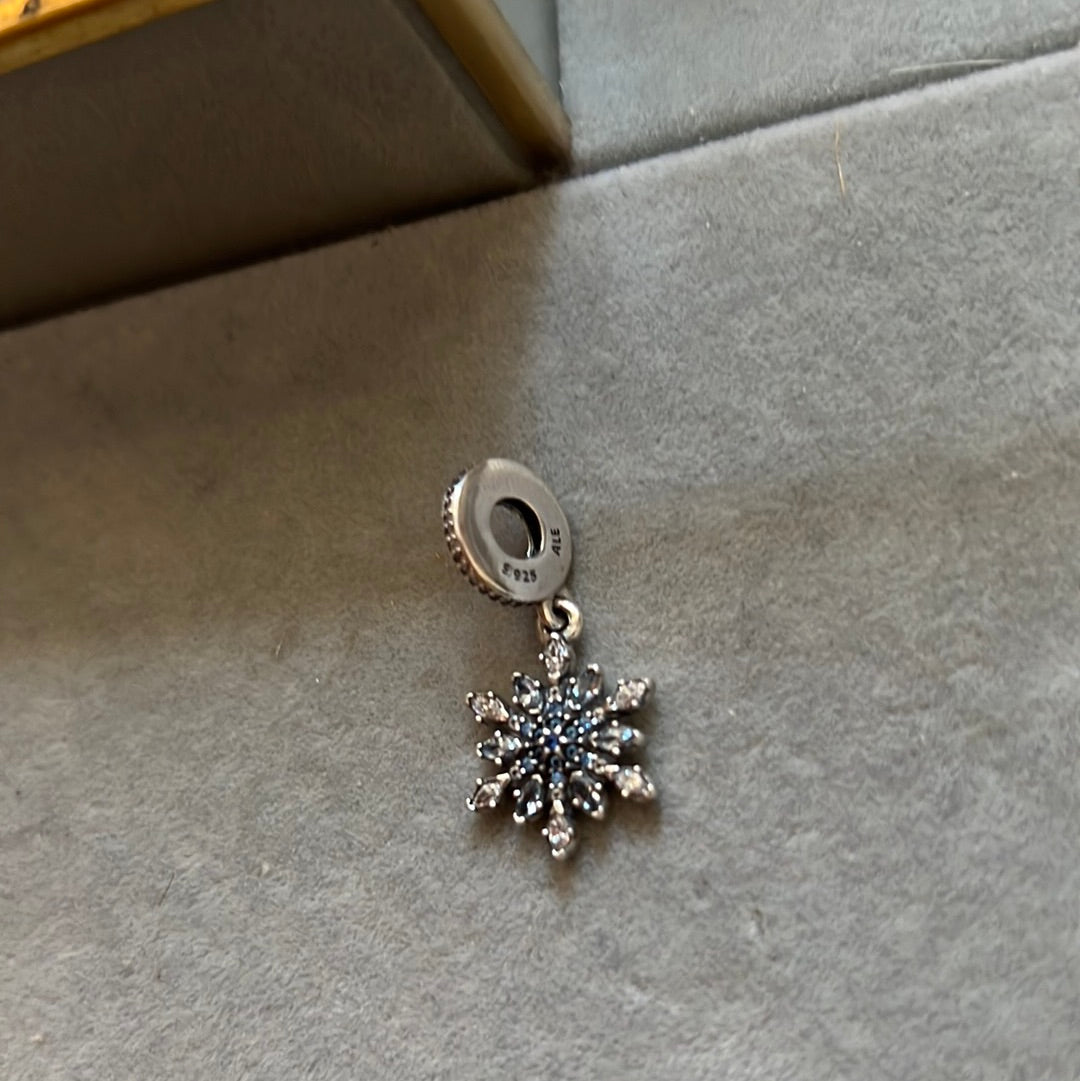 Genuine Pandora Snowflake With Clear CZ Dangle Blue Hue Charm