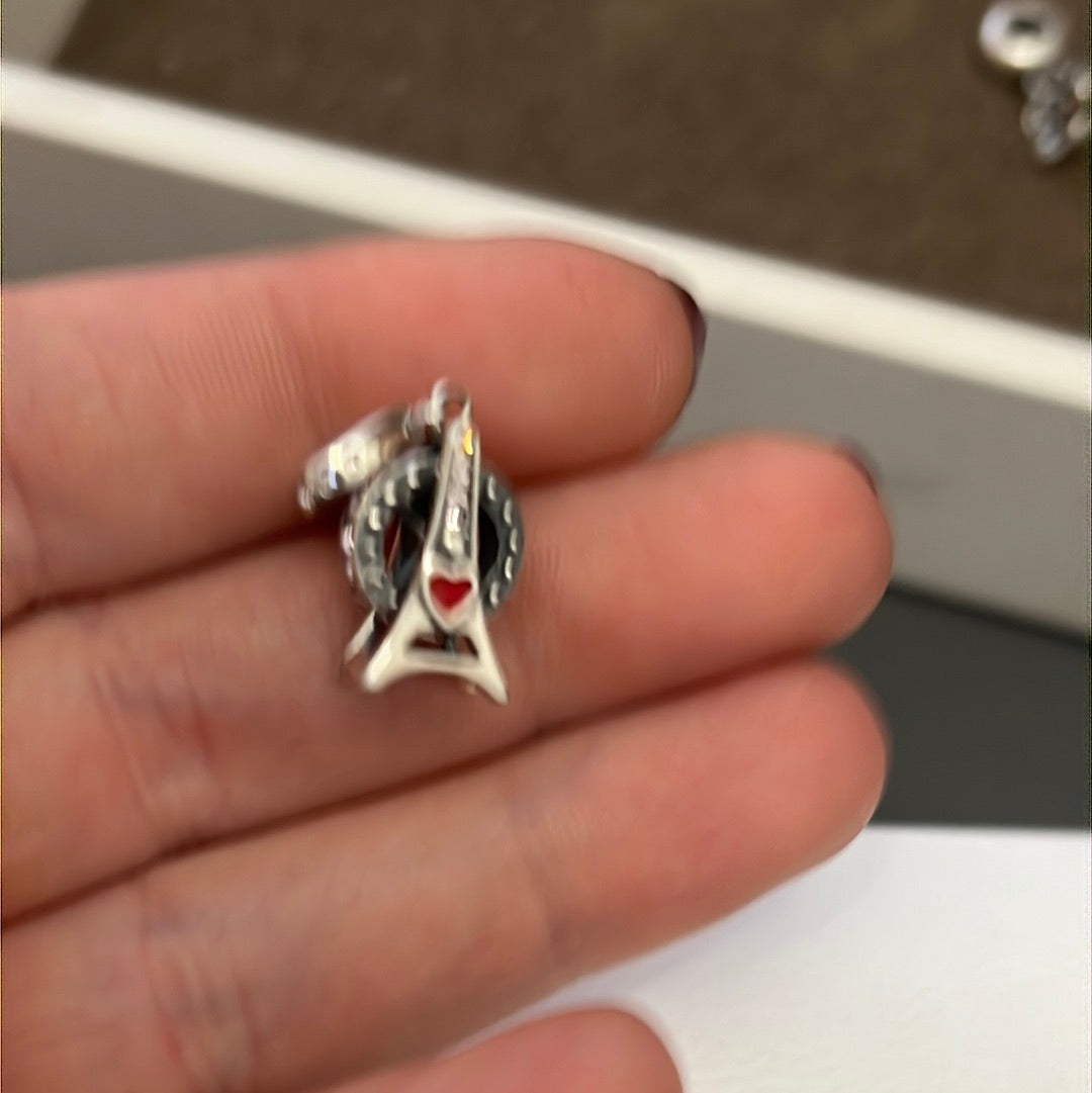 Sterling Silver Pave Spinning Eiffel Tower France Charm