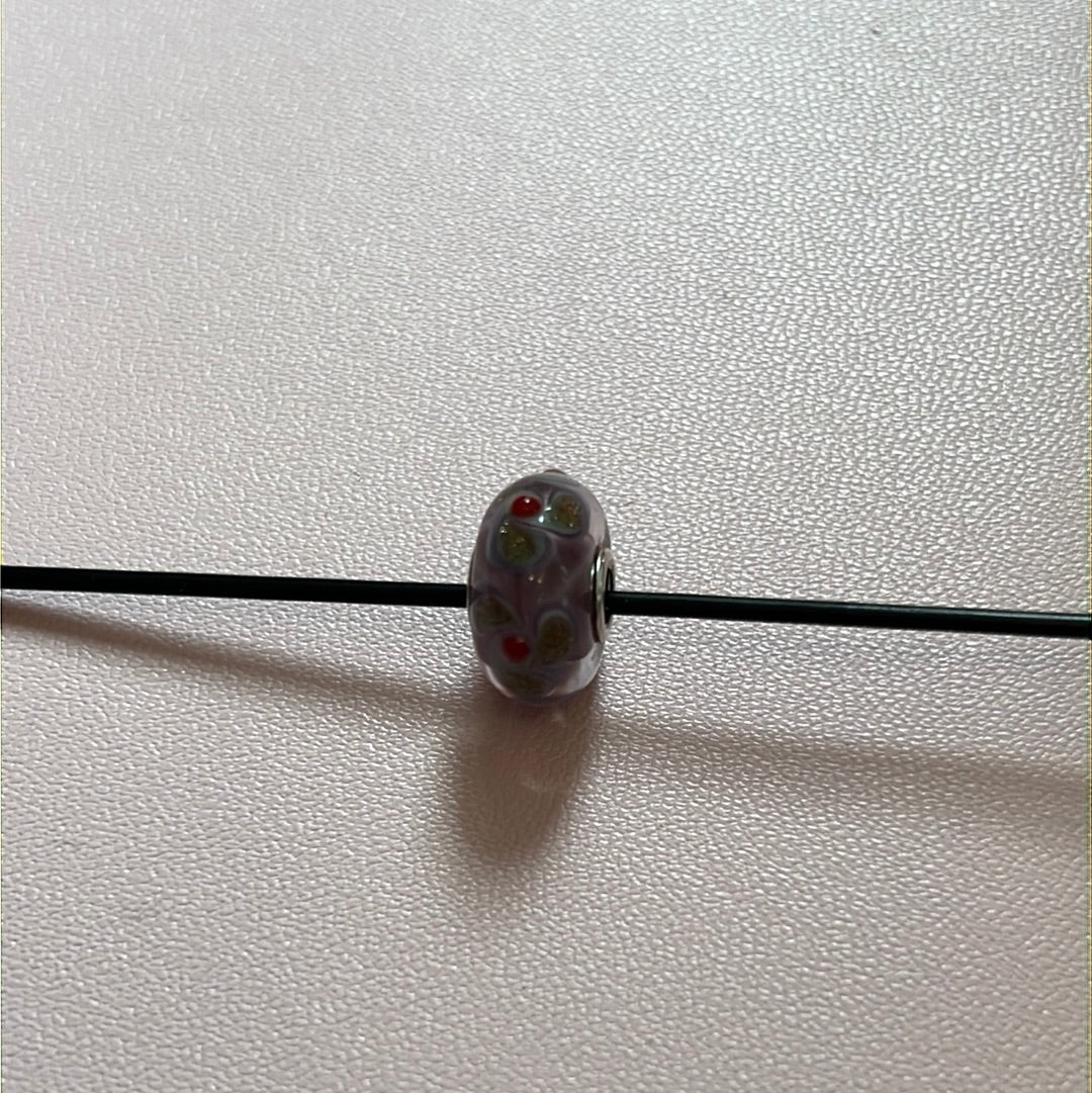 Genuine Trollbeads Pink and Sparkle Gold Glitter Flower Murano Charm