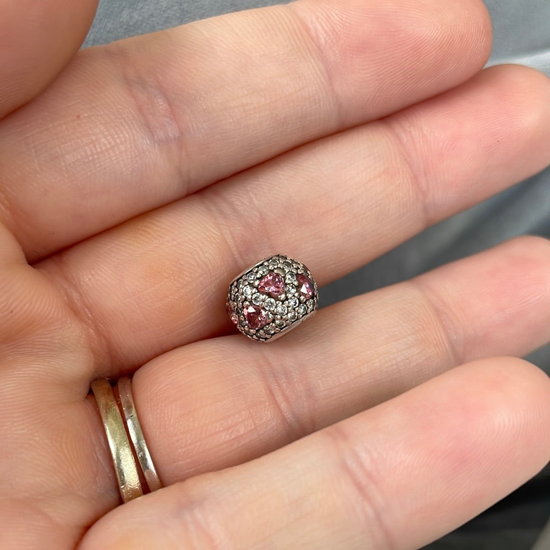 Genuine Pandora Pave Pink Triangles and Clear Sparkle Charm Ball