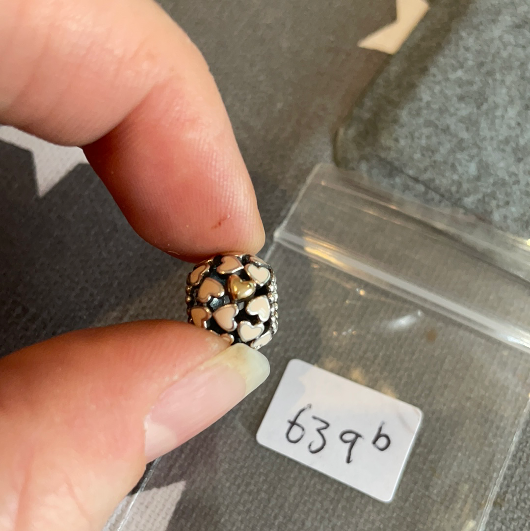 Genuine Pandora Pink Enamel Heart Two Tone Openwork Charm