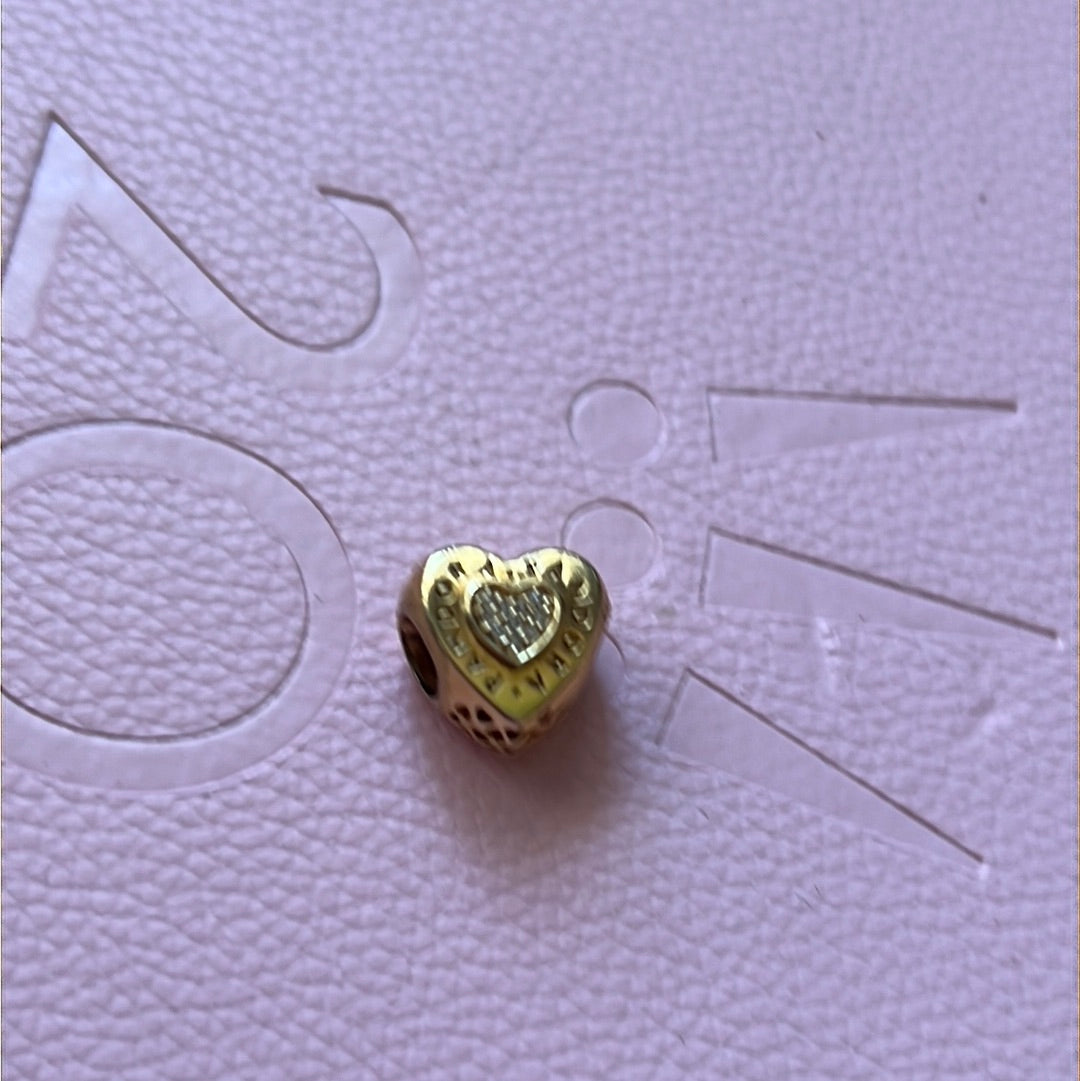 Genuine Pandora Shine Gold Pave Heart Logo Charm