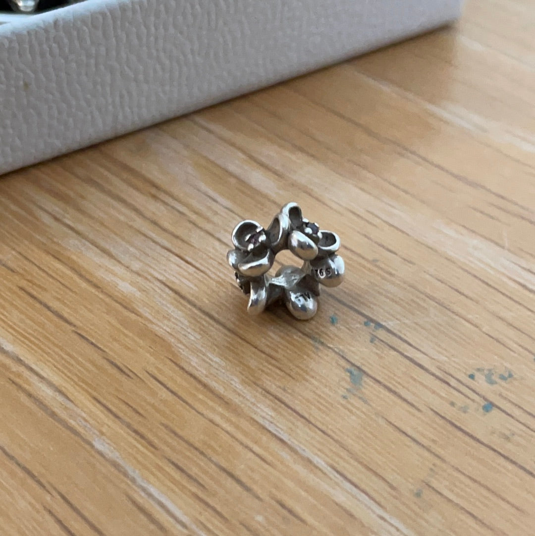 Genuine Pandora Black Floral HTF RARE Pansy Flower Charm With Black CZ
