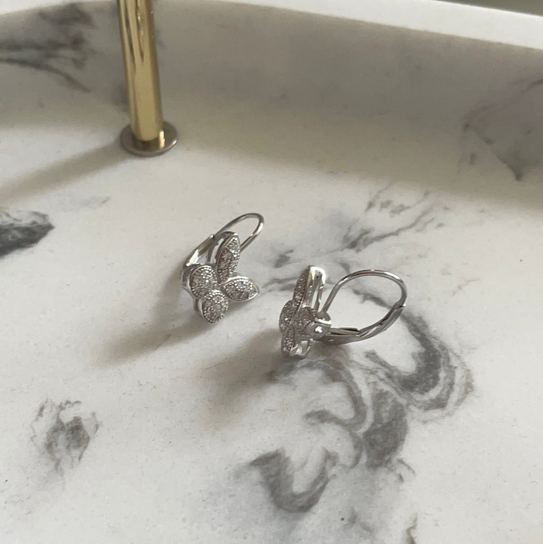 Brand New Sterling Silver CZ Pave Butterfly Hoops Dangle Beautiful