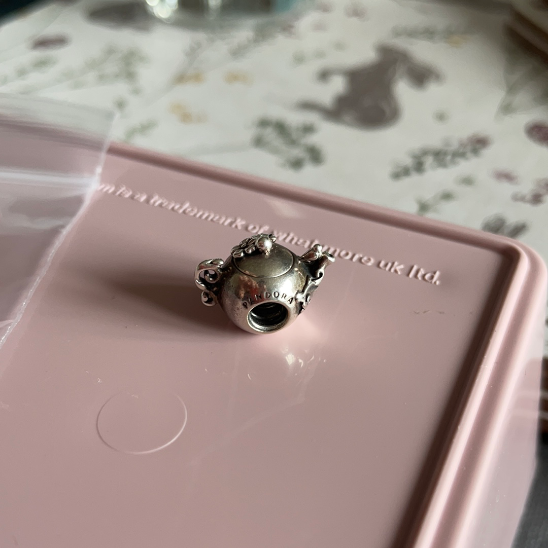 Genuine Pandora Enchanted Garden Teapot Rare Charm with Enamel Flowers