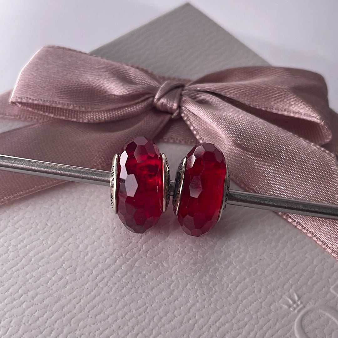 Genuine Pandora Red Faceted Glass Murano