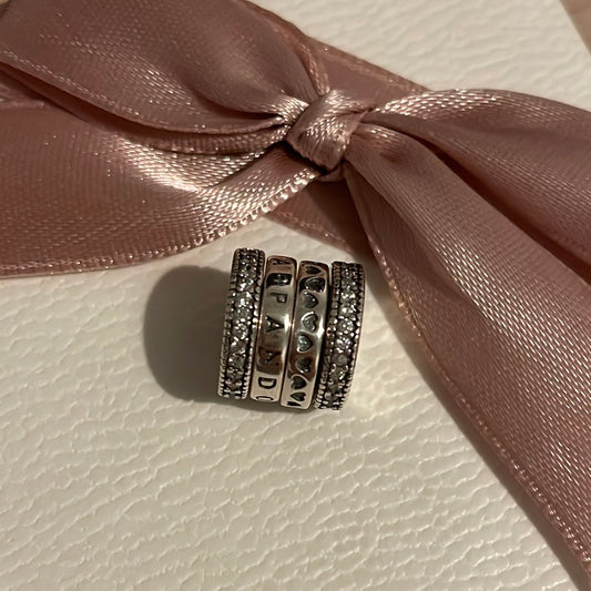 Genuine Pandora Pave Logo Hearts Spinning Charm