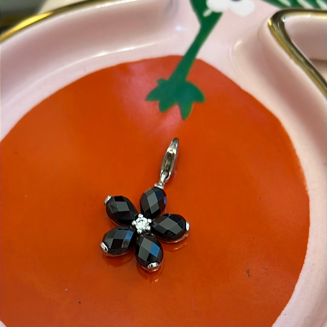 Genuine Thomas Sabo Sterling Silver Dangle Black Flower Glass Charm