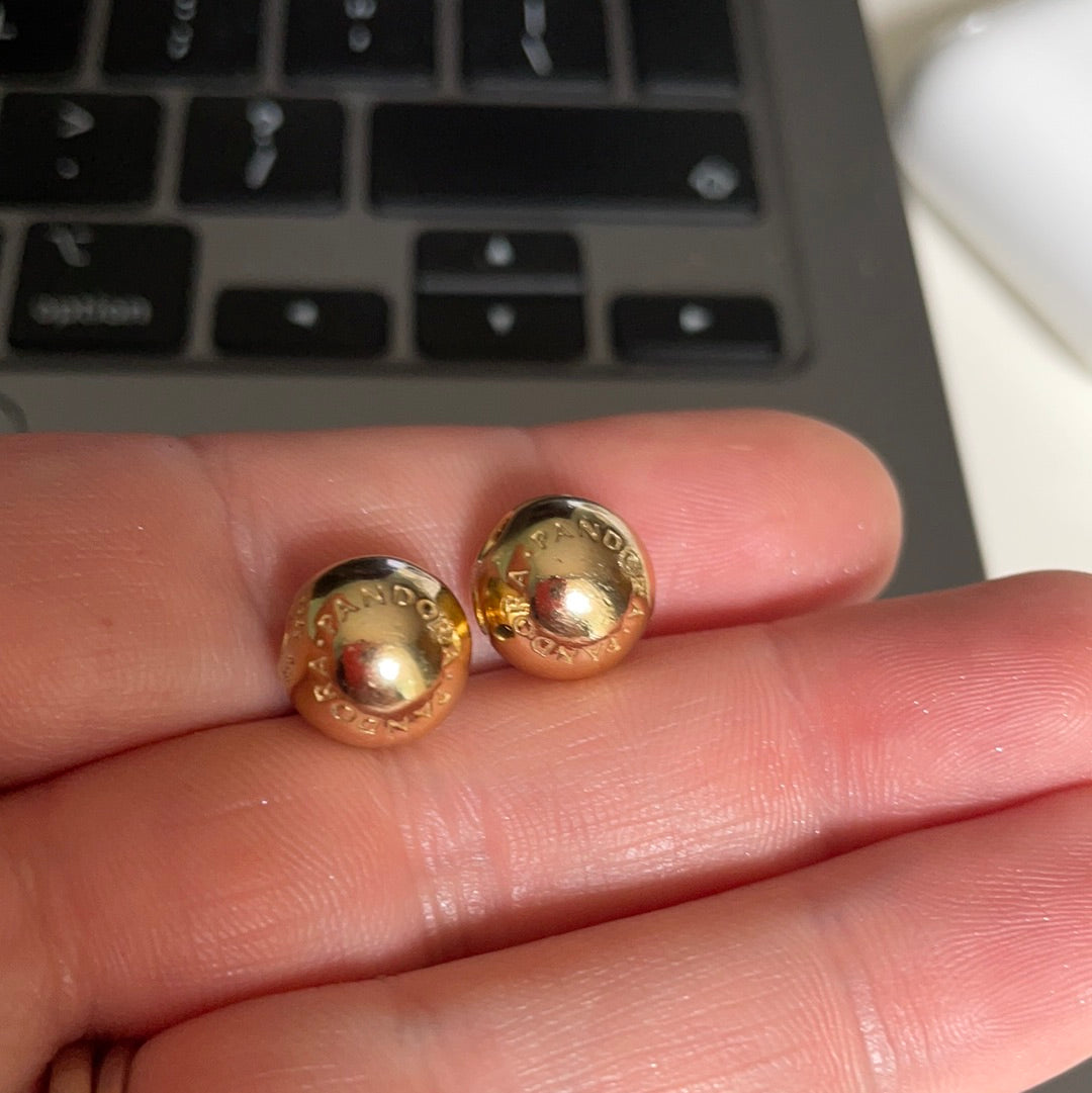 Genuine Pandora Shine Gold Logo Clips PAIR With Tiny Silicone Inserts