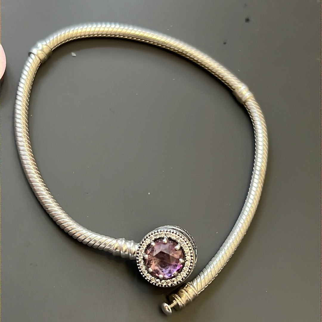 Sterling Silver Radiant Hearts Pink Pave Clasp 19cm Moments Bracelet