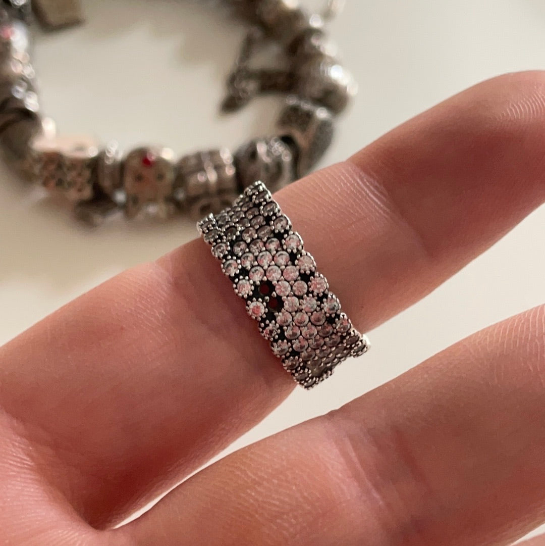 Genuine Pandora Huge Chunky Ring Pave 5 Layer Ring in Size 54
