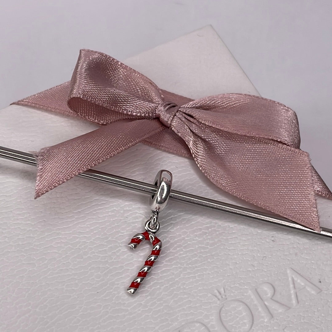 Genuine Pandora Candy Cane Dangle Charm Red and Silver