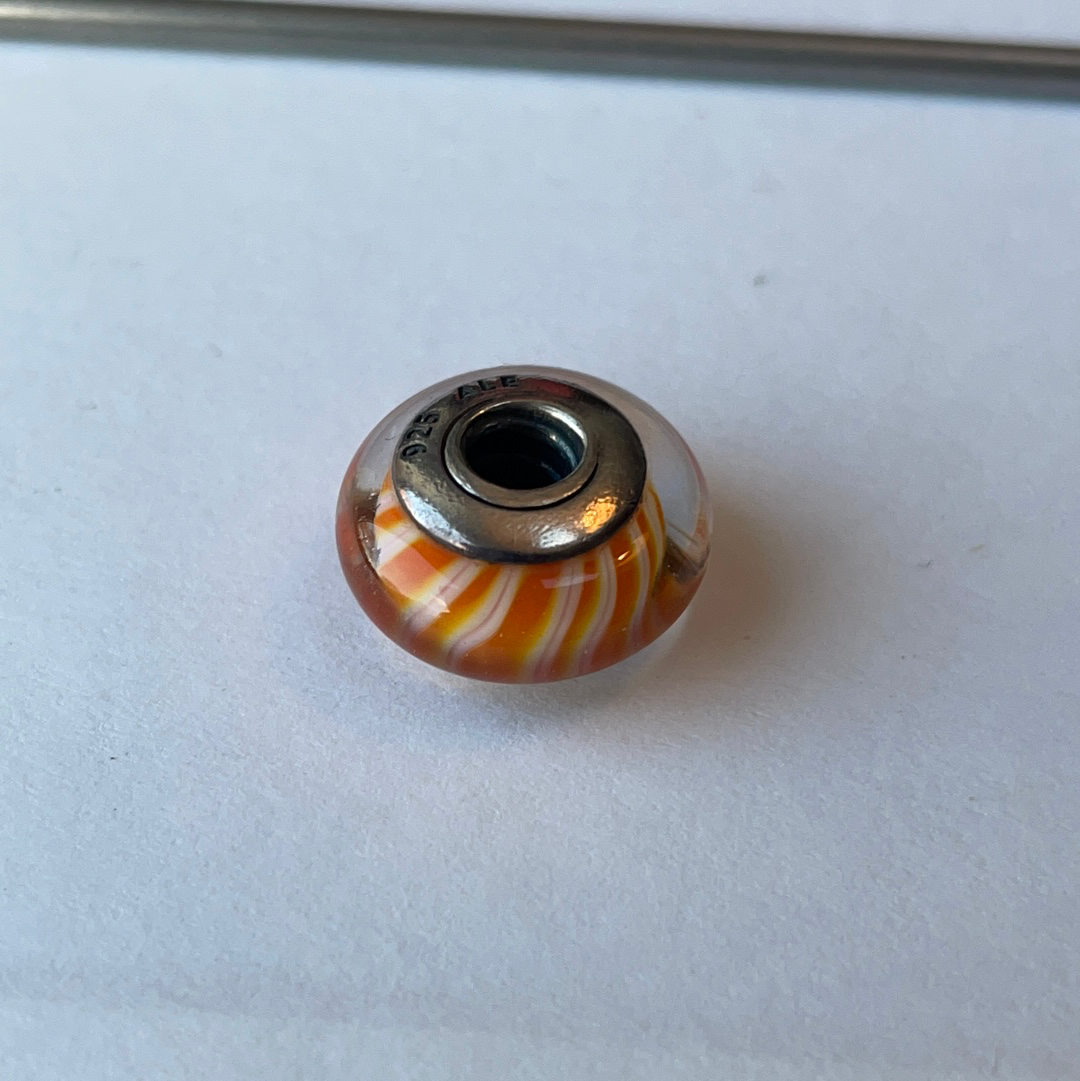 Genuine Pandora Glass Murano Charm Orange Candy Stripe