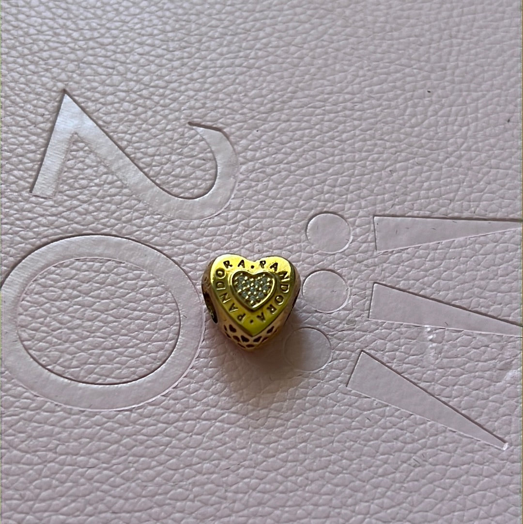 Genuine Pandora Shine Gold Pave Heart Logo Charm