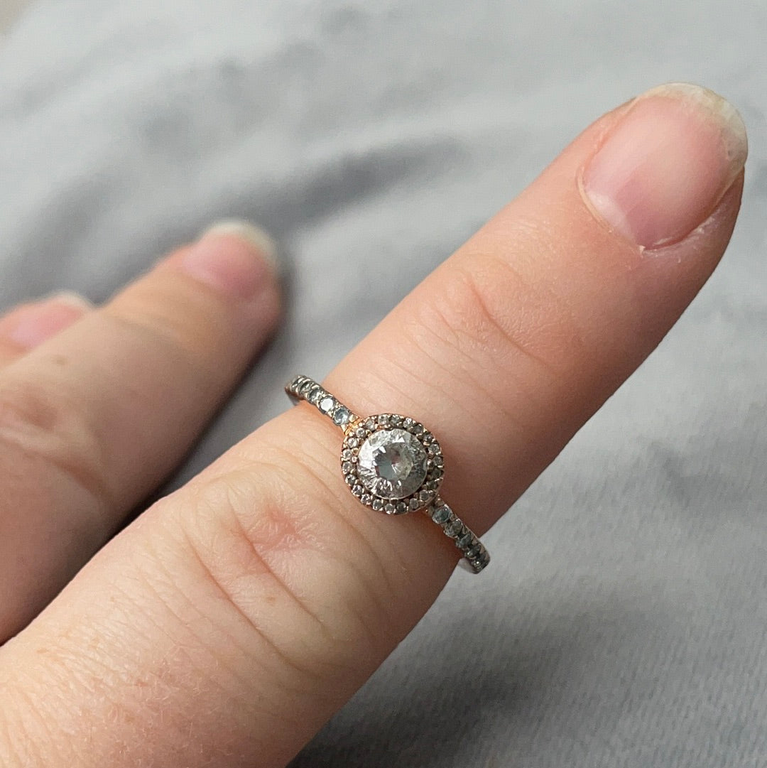 Genuine Pandora Rose Gold Circle CZ Ring Pave All Around the Band Size 56