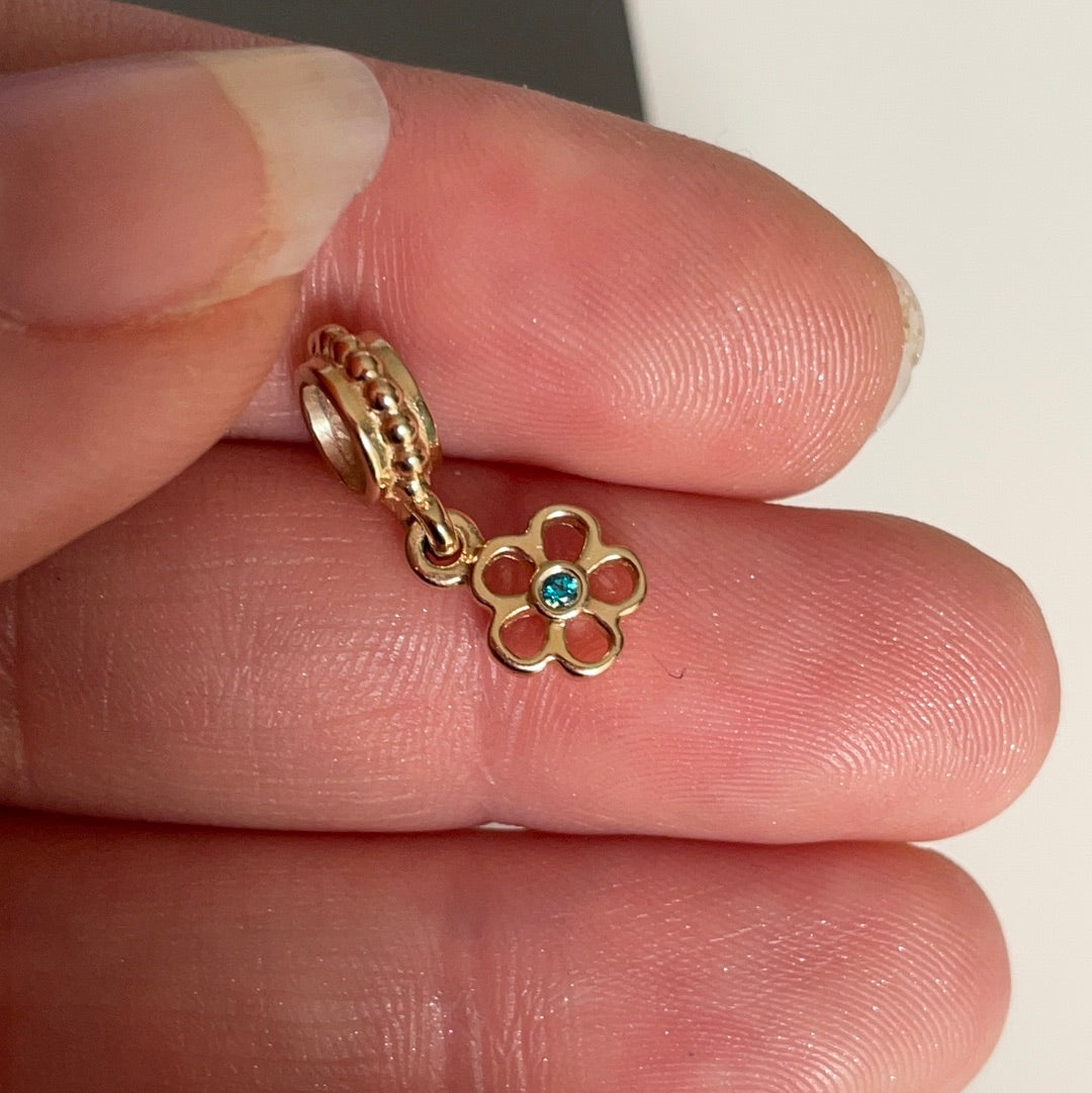Genuine Pandora Solid 14ct Gold Topaz Openwork Flower Daisy Path Dangle Charm RARE HTF