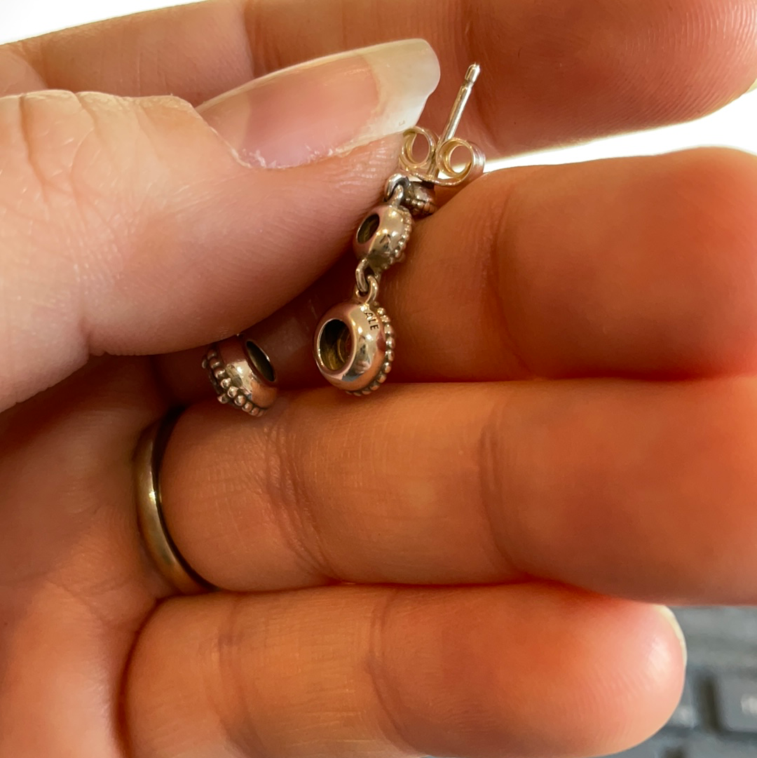 Genuine Pandora Vintage Elegance Pave Three CZ Dangle Earrings STUNNING