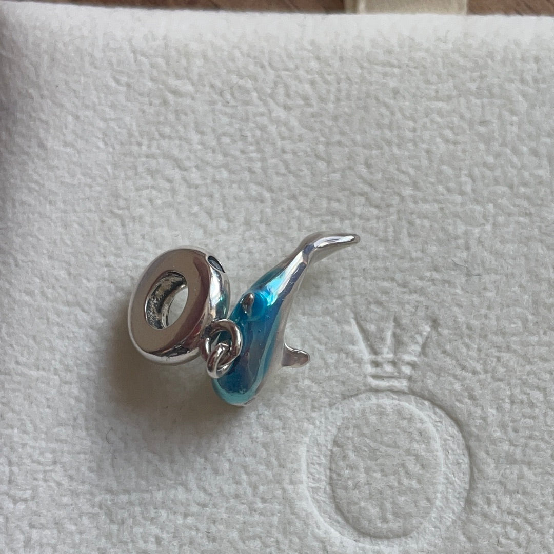 Genuine Pandora Enamel Summer Dolphin Dangle with CZ Holder