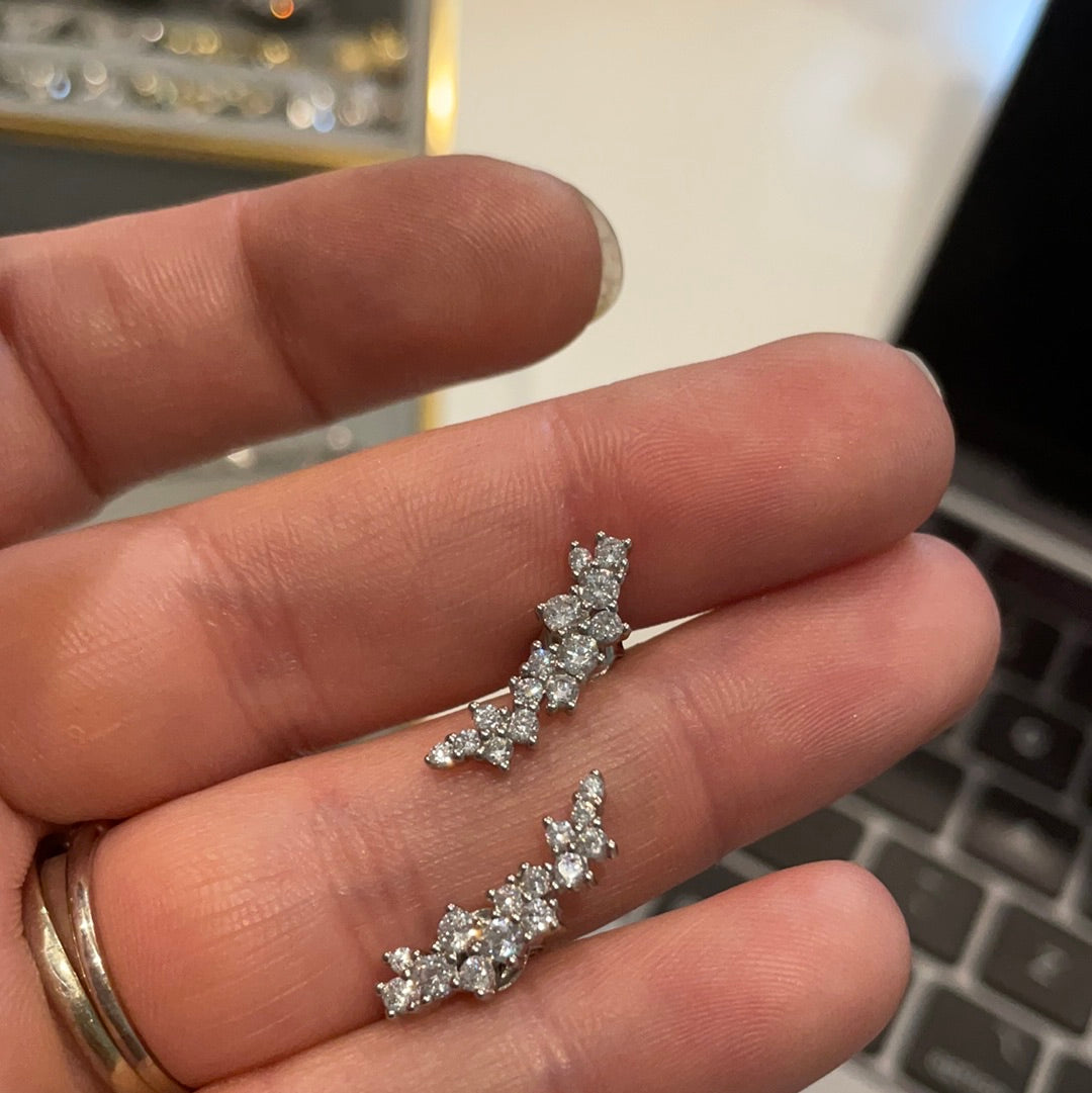 Brand New Sterling Silver Beautiful Clear Pave Leaf Climber Earrings