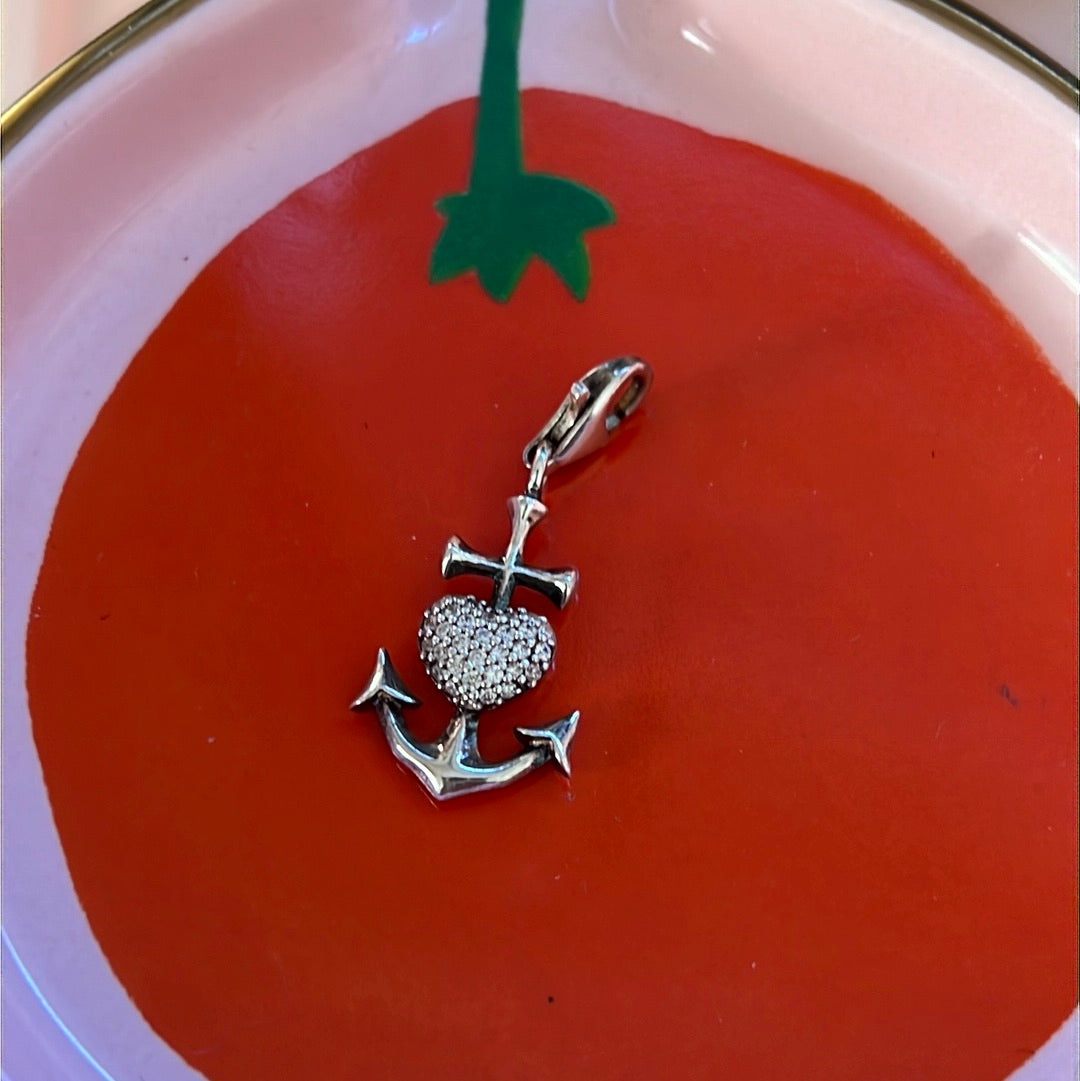 Genuine Thomas Sabo Sterling Silver Dangle Clip Anchor and Pave Heart Charm