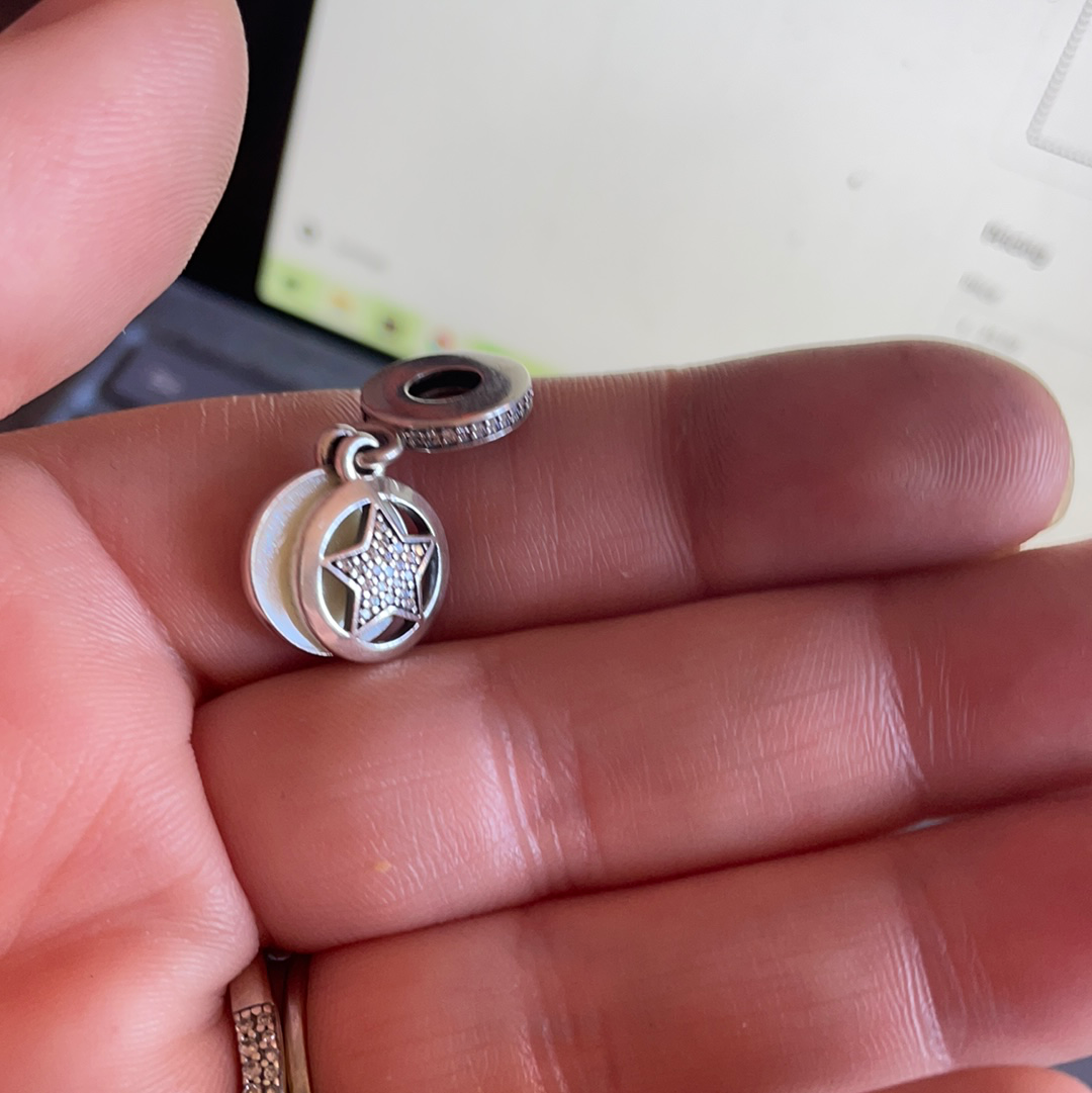 Genuine Pandora Pave Star and Cream Sky Enamel Dangle Charm