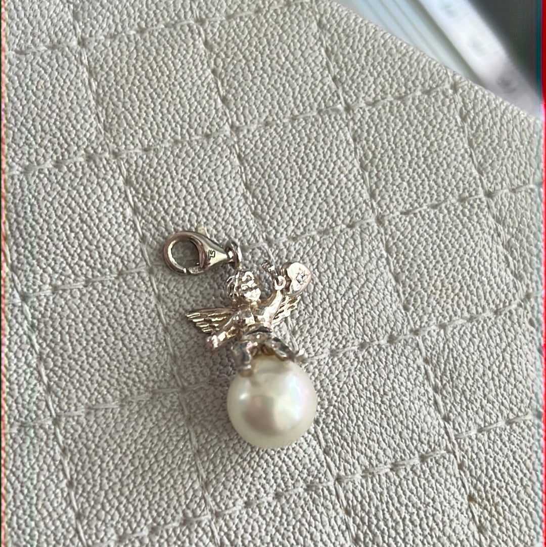 Thomas Sabo Sterling Large Silver Cherub Angel Clip Dangle With Large Pearl HTF