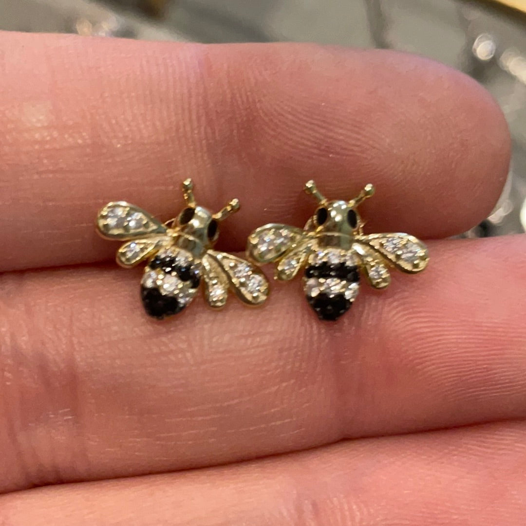 Brand New Sterling Silver Gold Plated Pave Bee Earrings Beautiful CHOICE OF TWO