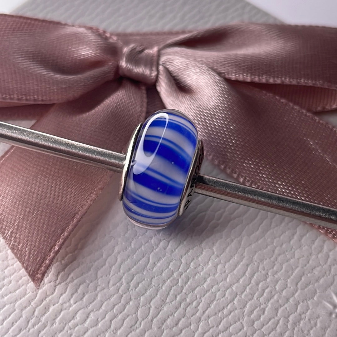 Genuine Pandora Candy Stripe Murano in Blue
