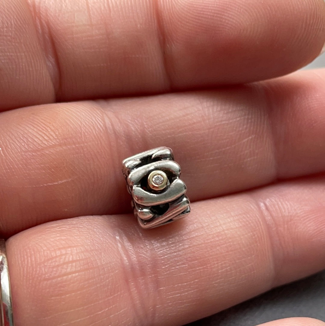 Genuine Pandora Two Tone Diamond XOXO HTF Charm