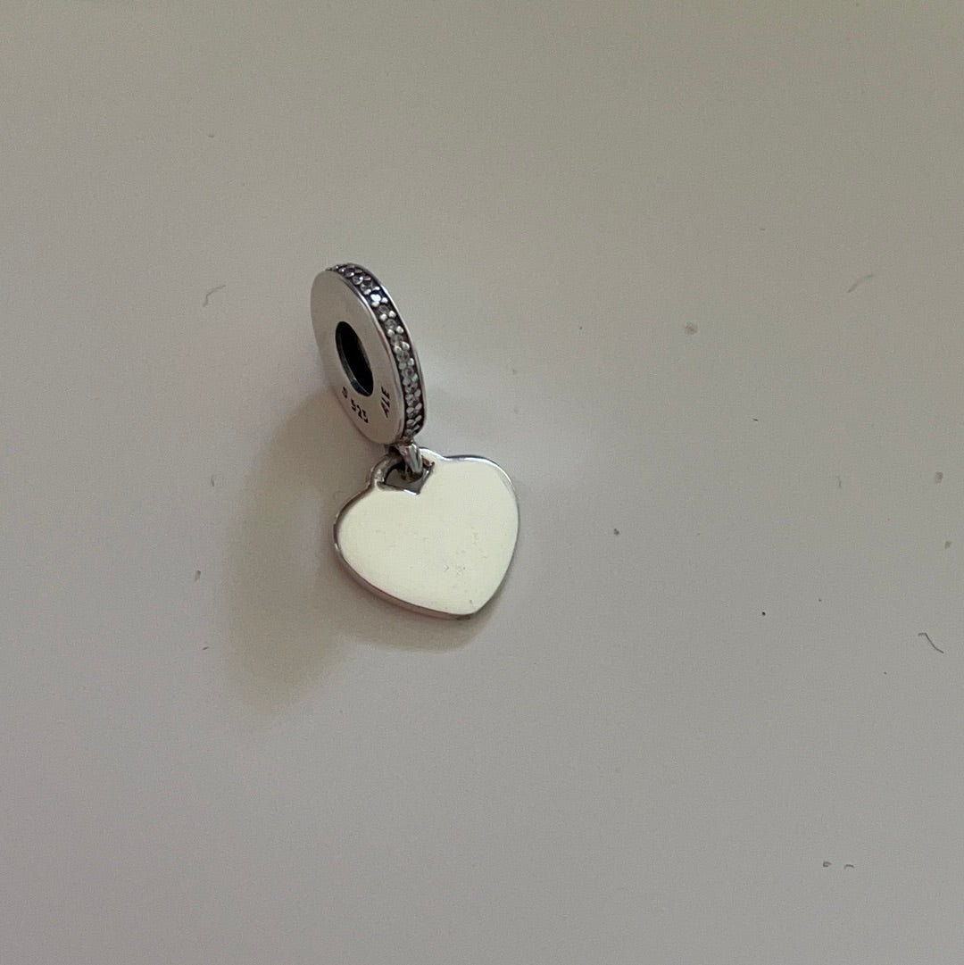 Genuine Pandora Brand New Plain Dangle Heart Charm With Pave Holder (Ready for Inscribing)