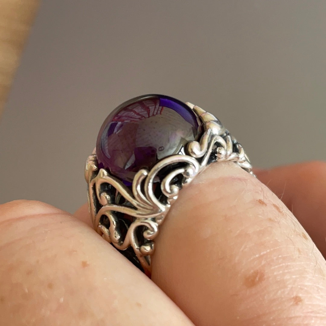 Genuine Pandora Large Massive Purple Cabochon Stone Ring Gothic Statement  Size 54