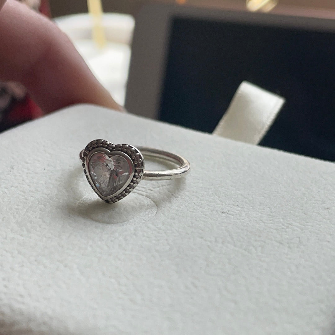 Genuine Pandora Heart Clear Stone Ring Pave Size ....