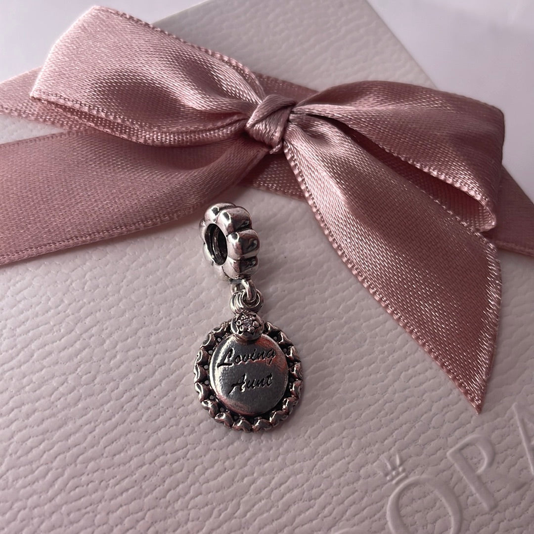 Genuine Pandora Loving Aunt Dangle Charm with Pave Drop
