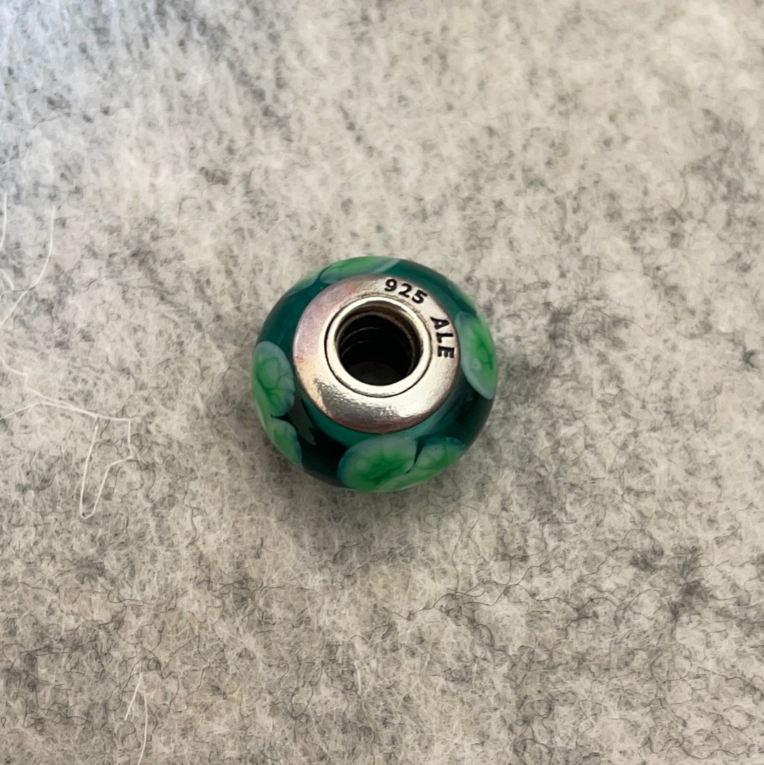Genuine Pandora Green and Light Pale Green Flowers Murano Glass Charm
