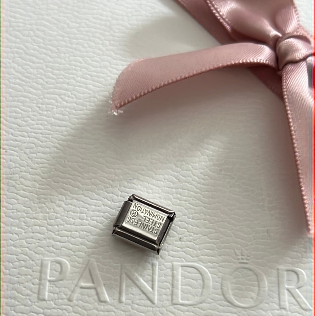 Genuine Nominations Silver Link Charm Pave Letter E