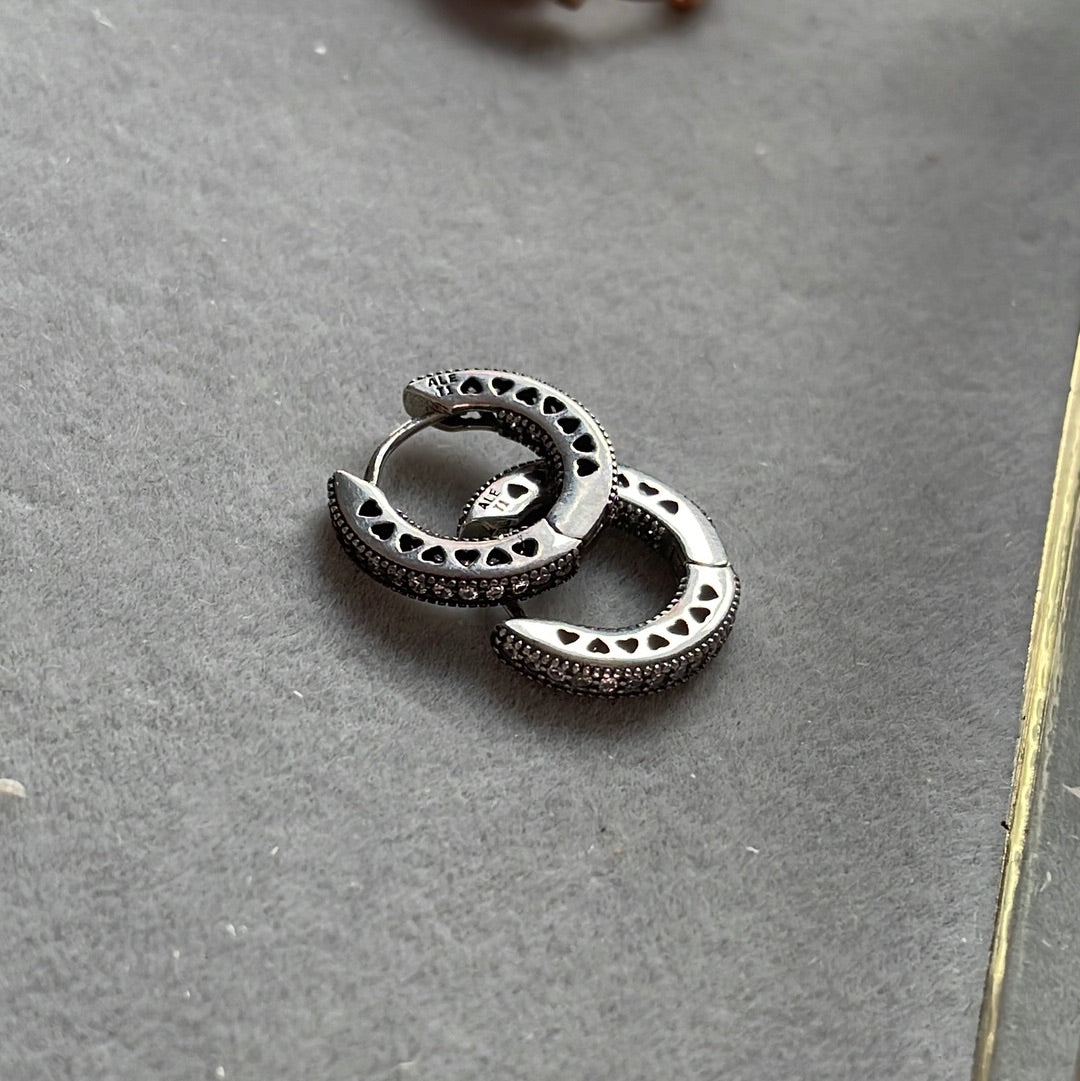 Unbranded Sterling Silver Pave Hoop Radiant Heart Earrings